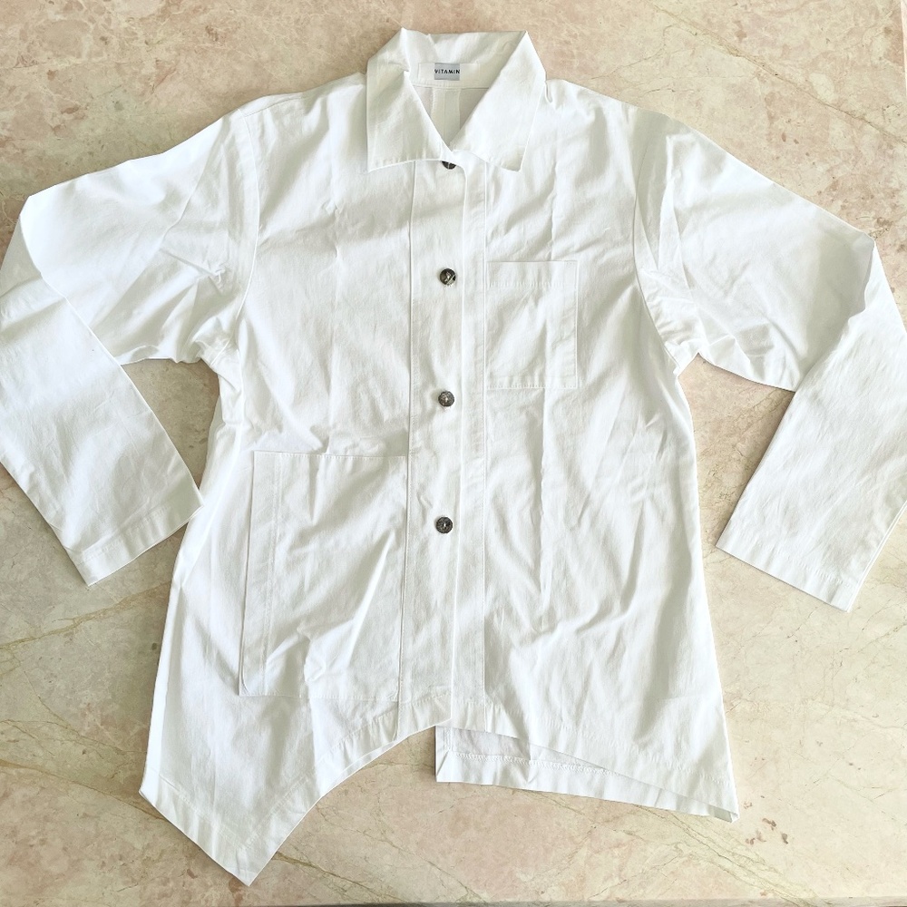 Vitamin White asymmetrical cotton button up top